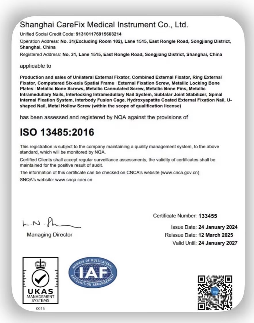 ISO 13485:2016 Certificate of Registration